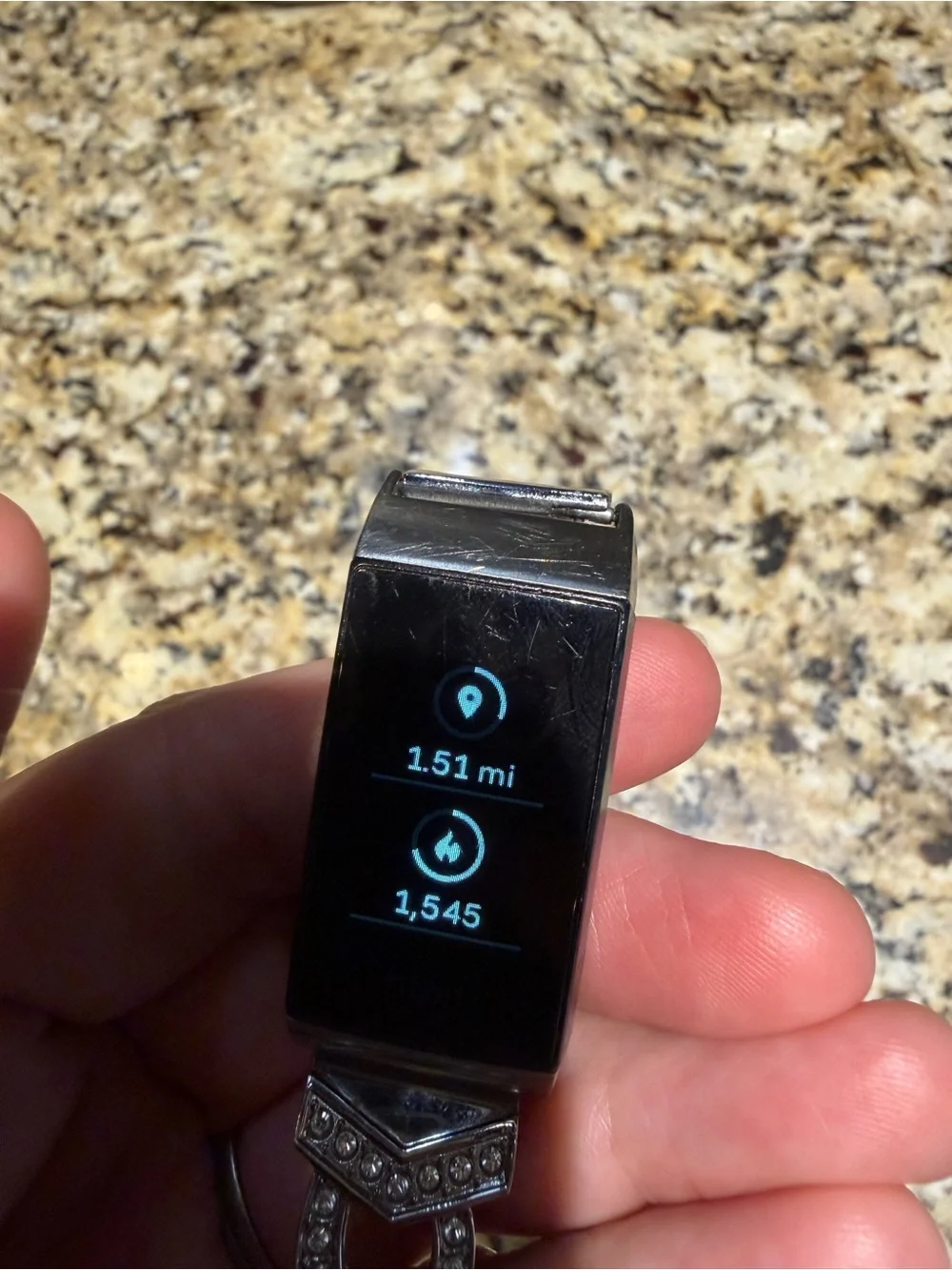 Fitbit Fitness Tracker with Small Silver Rhinestone Link Band + Charger